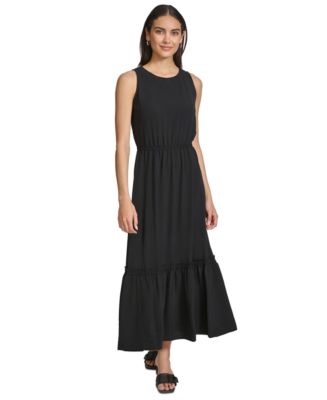 Calvin Klein Women's Cinched-Waist Ruffled-Hem Maxi Dress - Macy's