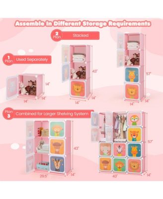 12-Cube Kids Wardrobe Baby Dresser Bedroom Armoire Clothes Hanging Closet with Door