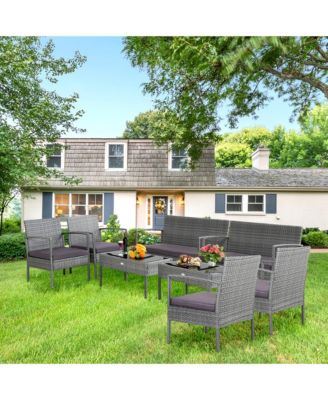 8 PCS Outdoor Rattan Furniture Set Patio Conversation Sofa Set Cushioned Grey