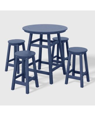5 PC HDPE Outdoor Patio Dining Bar Table and Counter High Round Stools