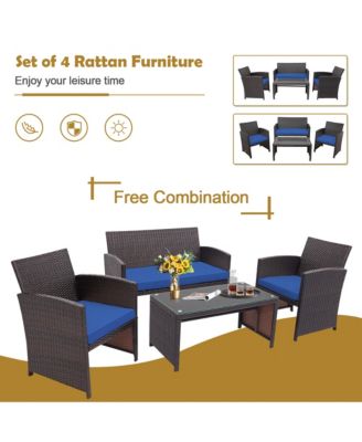 8PCS Patio Rattan Furniture Set Cushioned Chair Sofa Coffee Table White