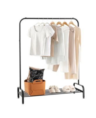Heavy Duty Clothes Stand Rack with Top Rod and Lower Storage Shelf