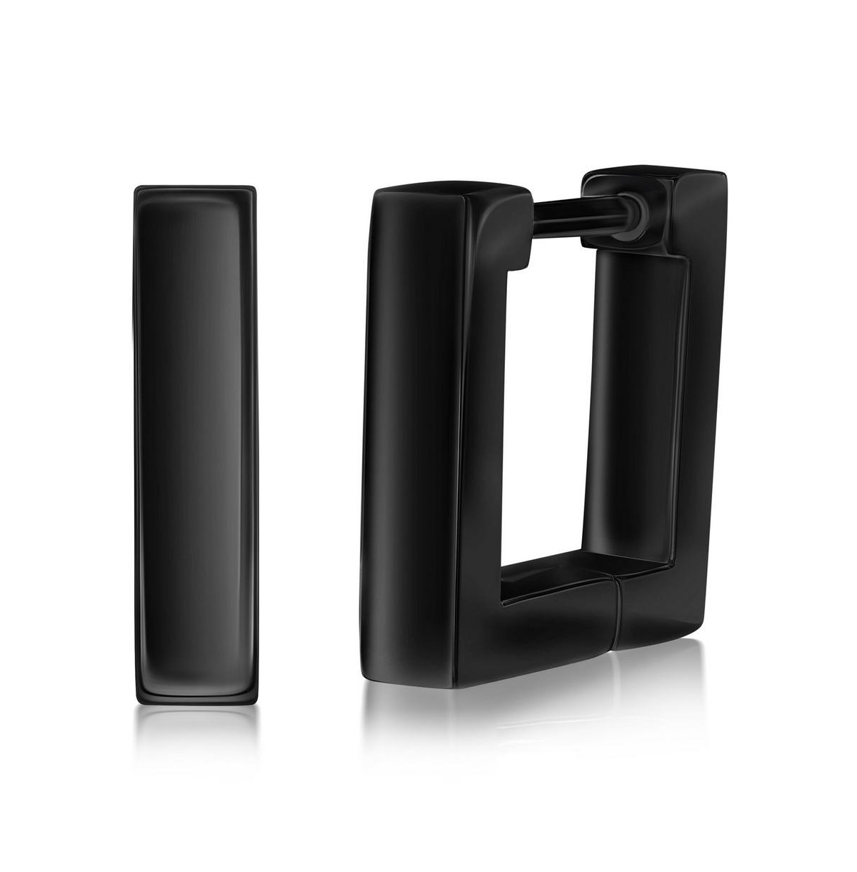 Stainless Steel, Gold Plated over Stainless steel or Ip Black Pated Over Stainless Steel 12mm Square Huggie Earrings - Black