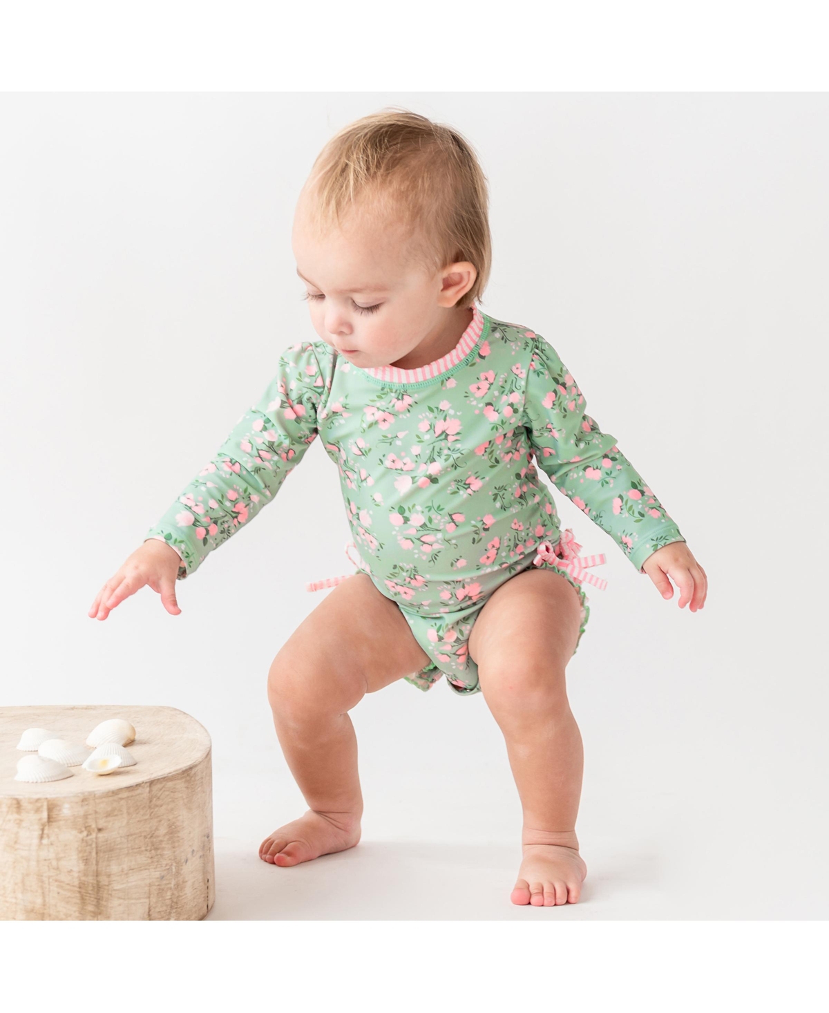 RuffleButts Baby Girls Long Sleeve One Piece Rash Guard