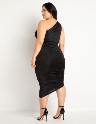 Plus Size Ruched One Shoulder Dress