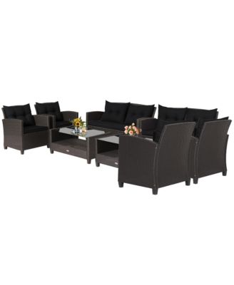 8 PCS Patio Rattan Furniture Set Glass Table Shelf Sofa Cushion Turquoise