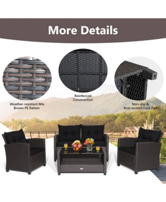 8 PCS Patio Rattan Furniture Set Glass Table Shelf Sofa Cushion Turquoise