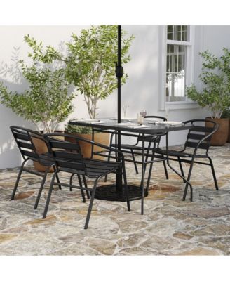 Laney 5 Piece Outdoor Dining Set With Tempered Glass Patio Table, 4 Stackable Metal Slat Chairs