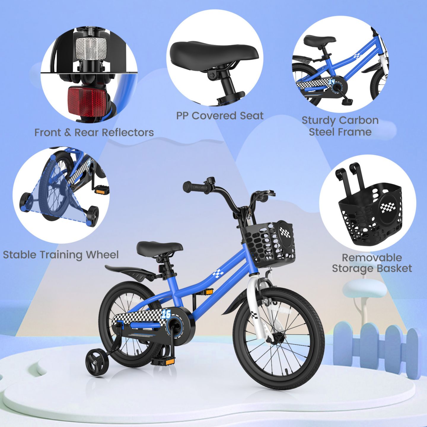 Детская игрушка Slickblue 16 Inch Removable Training Wheels Kids Bike, 4–7 лет, цвет: Тёмно-синий — фото 6