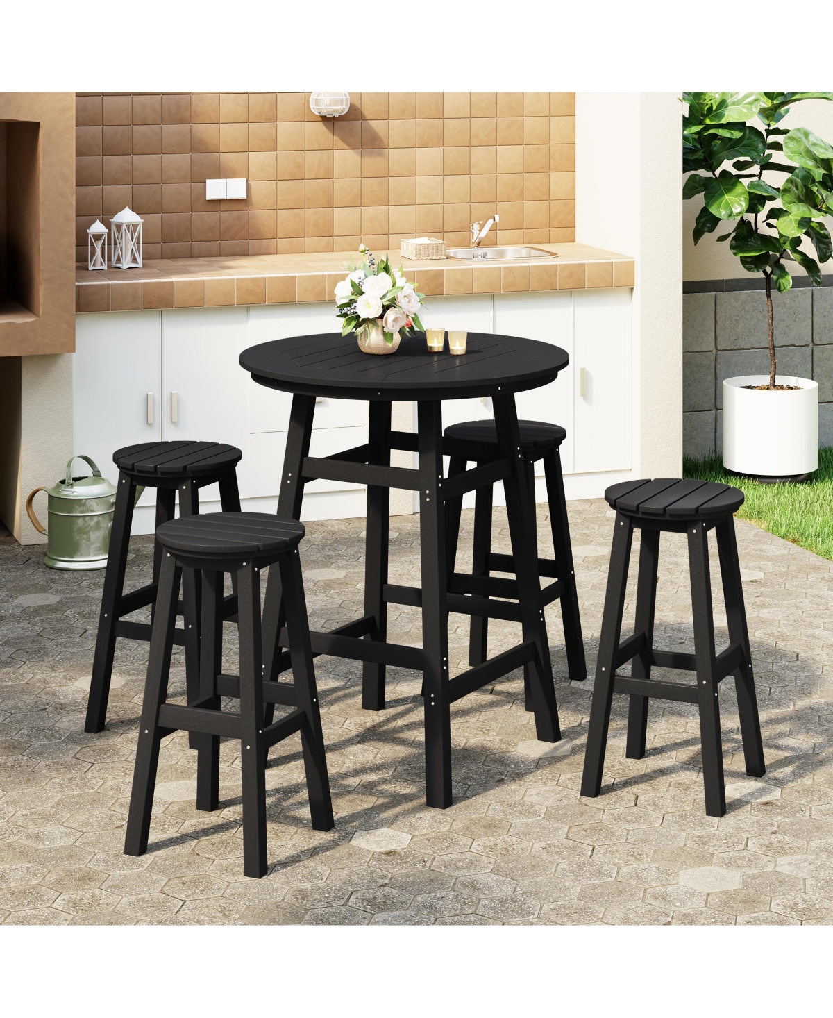 WestinTrends 5-Piece Hdpe Outdoor Patio Dining Bar Bistro Table Set with Stools