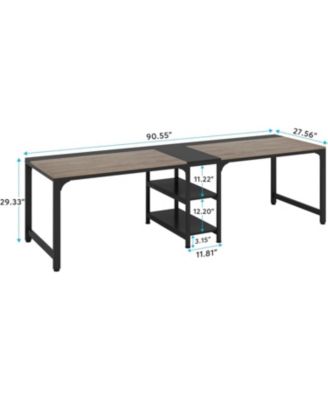 90.55'' 2 Person Desk with Storage Shelves, Double Computer Desk with Spacious Desktop, Extra Long Study Writing Table Workstation for Home Office