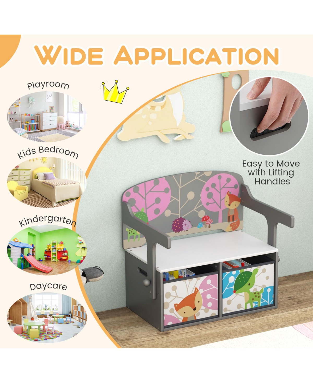 Slickblue 3 1 Kids Convertible Activity Bench with 2 Removable Fabric Bins