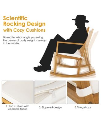 Set of 2 Outdoor Acacia Wood Rocking Chair Wooden Patio Rocker w/ Beige Cushion