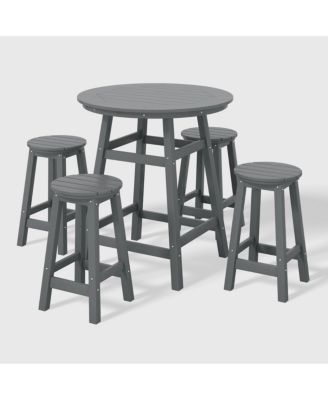5 PC HDPE Outdoor Patio Dining Bar Table and Counter High Round Stools
