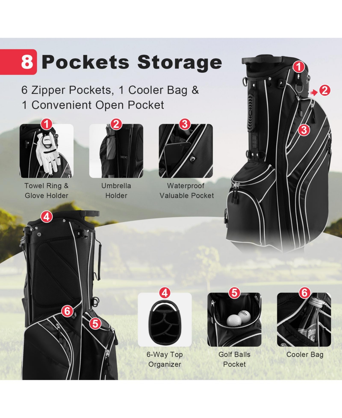 Slickblue Golf Stand Bag Lightweight and Portable Golf Cart Bag with Shoulder Strap