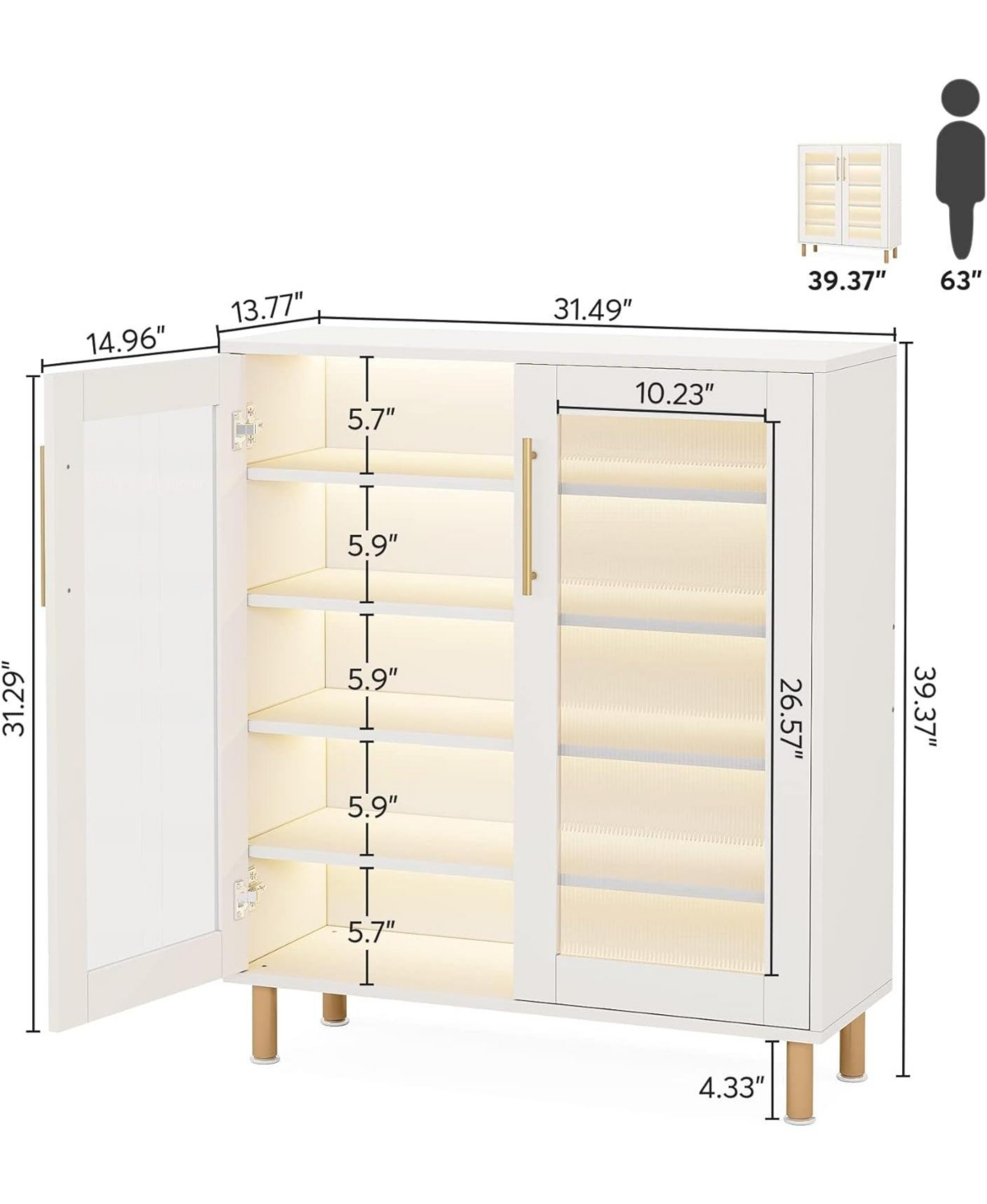 Tribesigns Shoe Cabinet with Acrylic Doors and Led Light