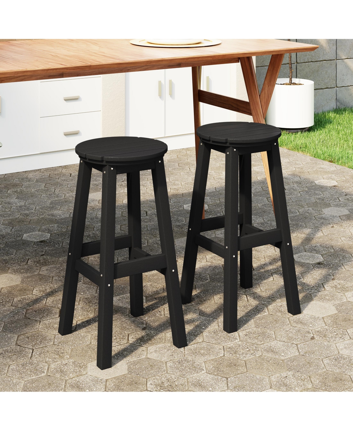WestinTrends 29" Hdpe Outdoor Patio Round Bar Stool Set of 2
