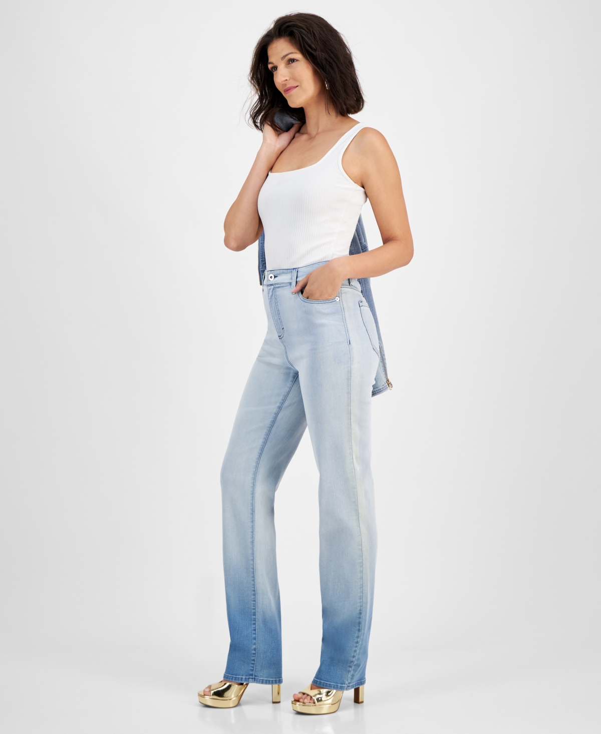 I.n.c. International Concepts Women's High-Rise Straight-Leg Ombre Denim Jeans, Created for Macy's