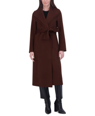 Tahari - Women's Belted Wing-Collar Wrap Coat
