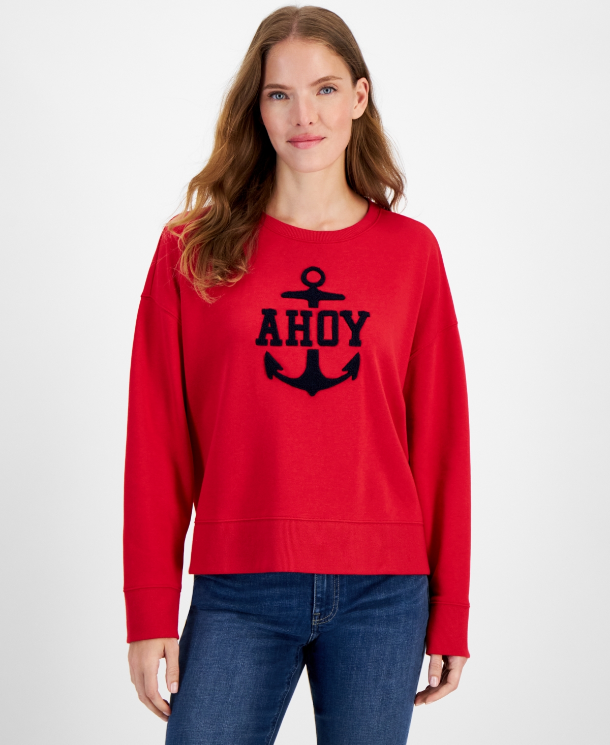 Nautica Women's V-Neck Kangaroo Front Pocket Sweatshirt Cotton Blend Hoodie