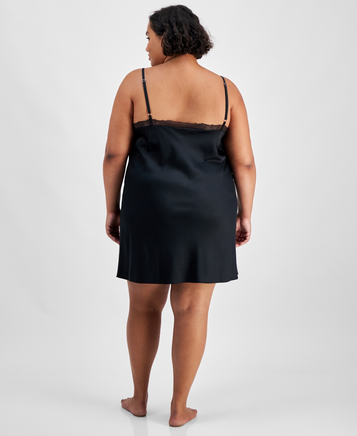 I.n.c. International Concepts Plus Size Lace-Trim Satin Chemise, Created for Macy's