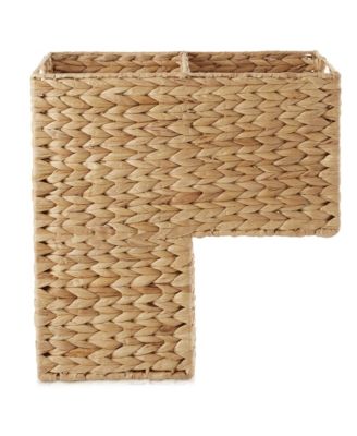 Stair Basket with Handles, Natural - Woven Water Hyacinth Staircase Step Organizer Bin