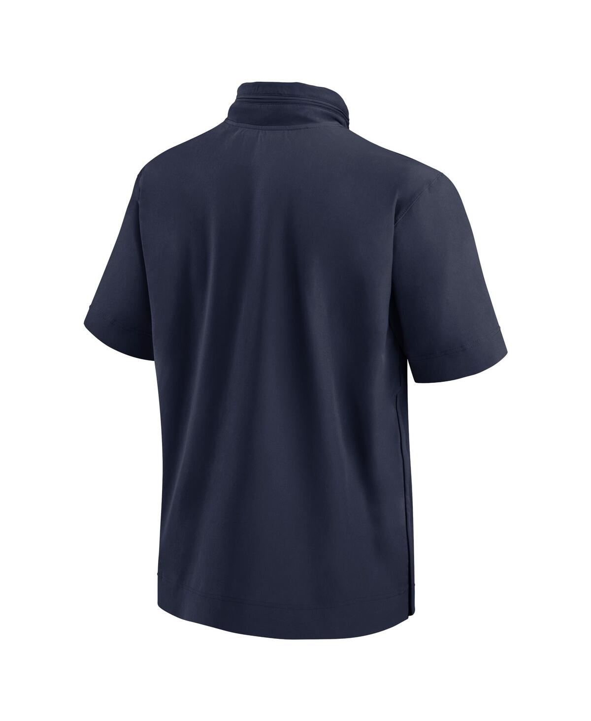 Nike Men'sMichigan Wolverines 2024 Sideline Coach Short Sleeve Half-Zip Hoodie Jacket - Navy, Maize