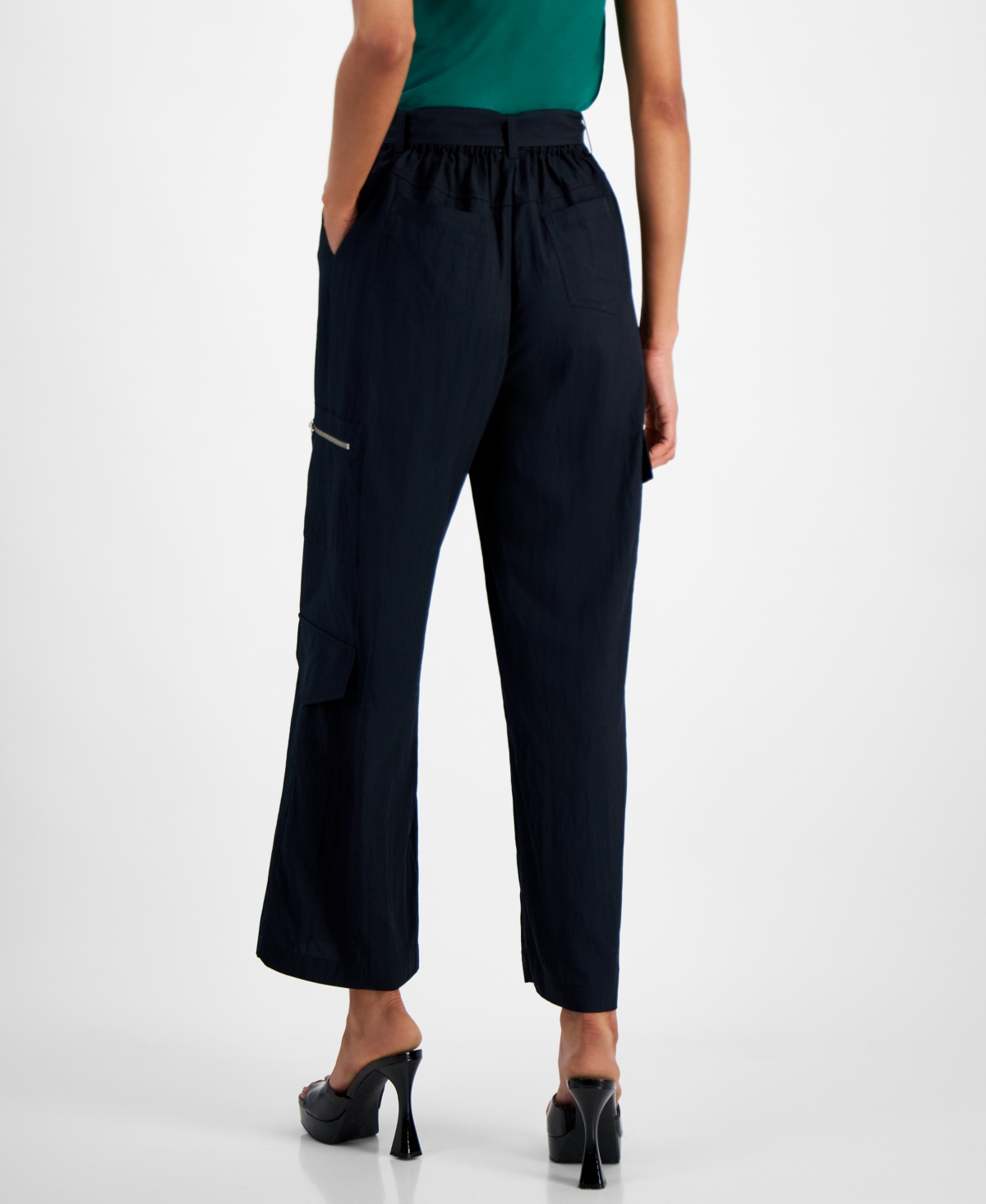 Bar Iii Women's High Rise Belted Wide-Leg Cargo Pants, Created for Macy's