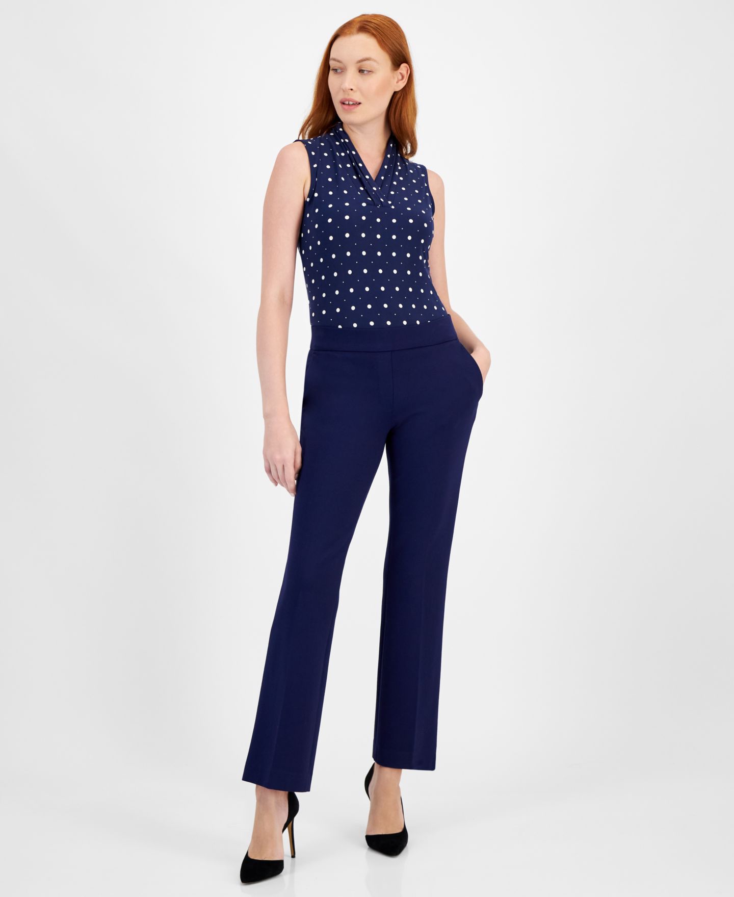Женские брюки Anne Klein Plus Size Mid-Rise Pull-On Straight, цвет: Distant Mountain — фото 4
