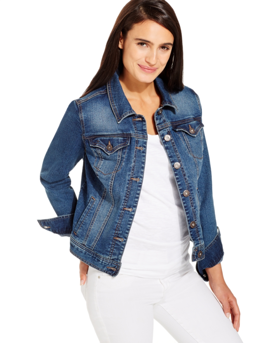 Style & Co. Petite Denim Jacket, Mosaic Wash   Jackets & Blazers