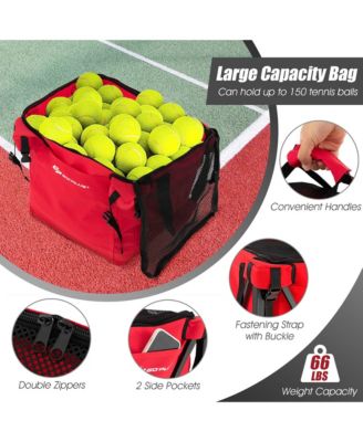 Foldable Tennis Ball Hopper Basket Portable Travel Teaching Cart with Wheels & Bag