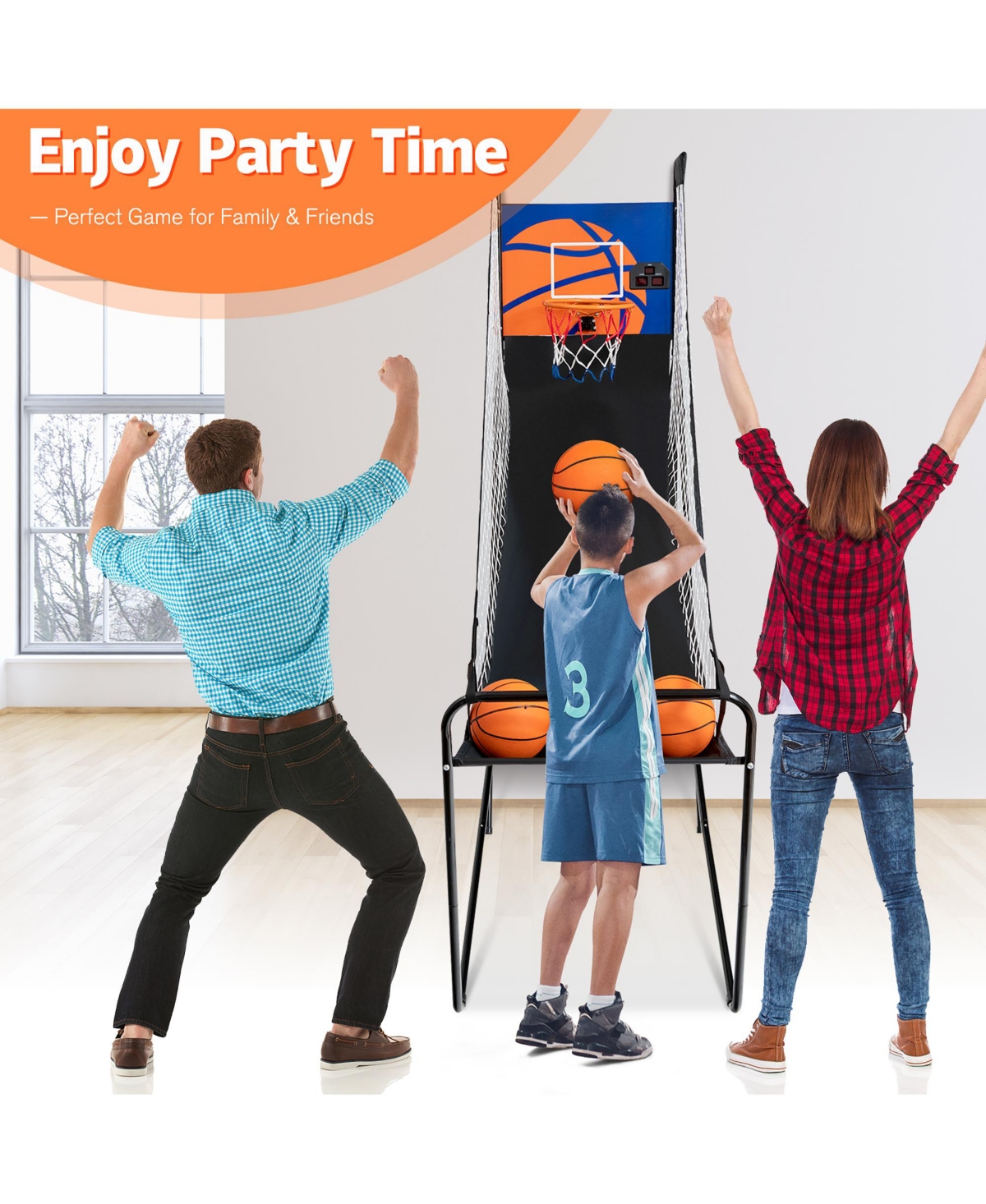 Costway Foldable Single Shot Basketball Arcade Game W/Electronic Scorer 3 Basketballs