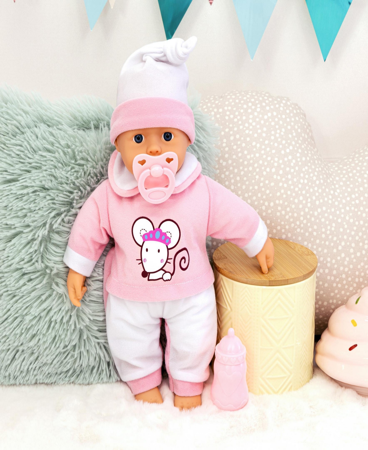Bayer Design Pink Mouse Baby Doll In Multi