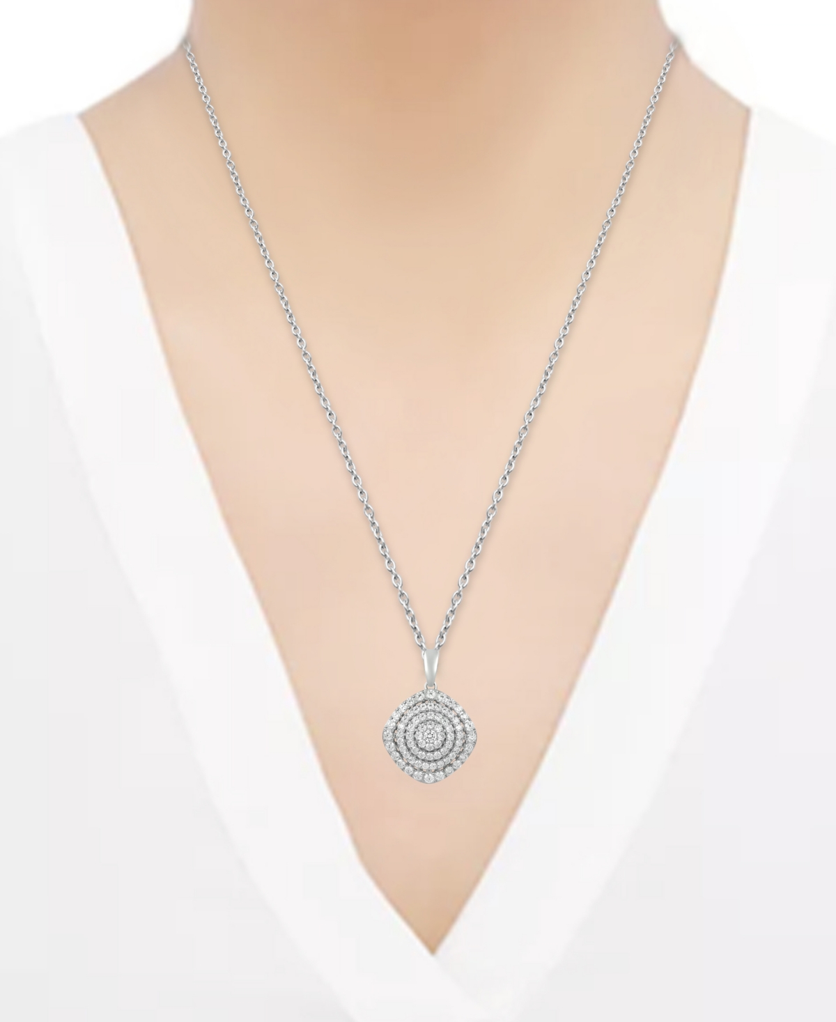 Diamond Concentric Circle Pendant Necklace (1 ct. t.w.) in 10k + extender - White Gold