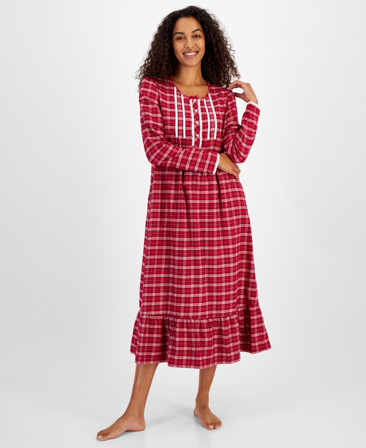 CHARTER CLUB WOMEN'S LONG-SLEEVE PLAID FLANNEL GOWN, CREATED FOR MACY'S 