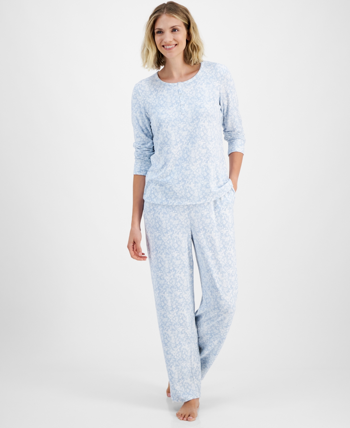 Charter Club Women's 2-pc. Printed Long-sleeve Packaged Pajamas Set, Created For Macy's In Washed Berries