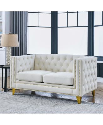 Velvet Sofa with Tufted Square Arm