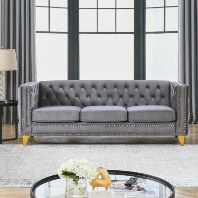 Modern Velvet Sofa with Metal Legs