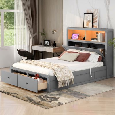 Streamdale Queen Hydraulic Bed w/ LED & Storage