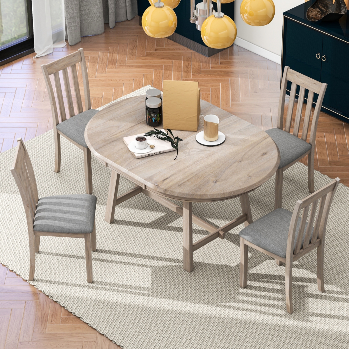 Streamdale Gray 5-Piece Round Dining Table Set with 4 Chairs