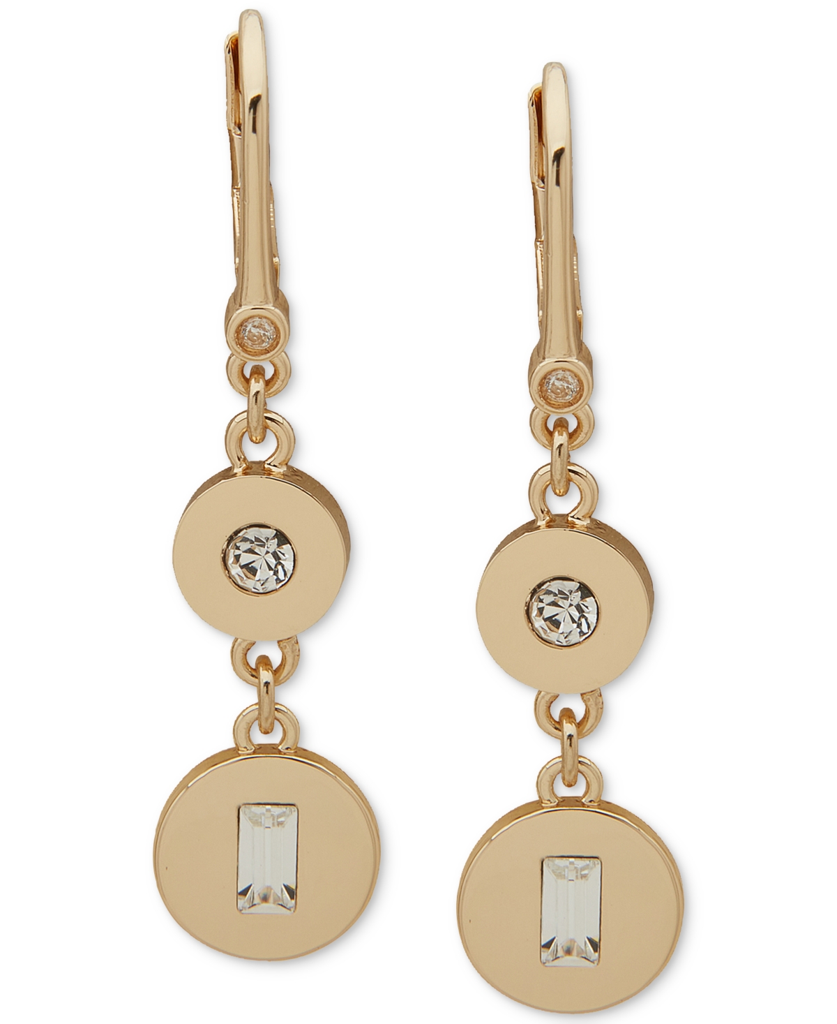 Gold-Tone Crystal Disc Double Drop Earrings - Crystal Wh