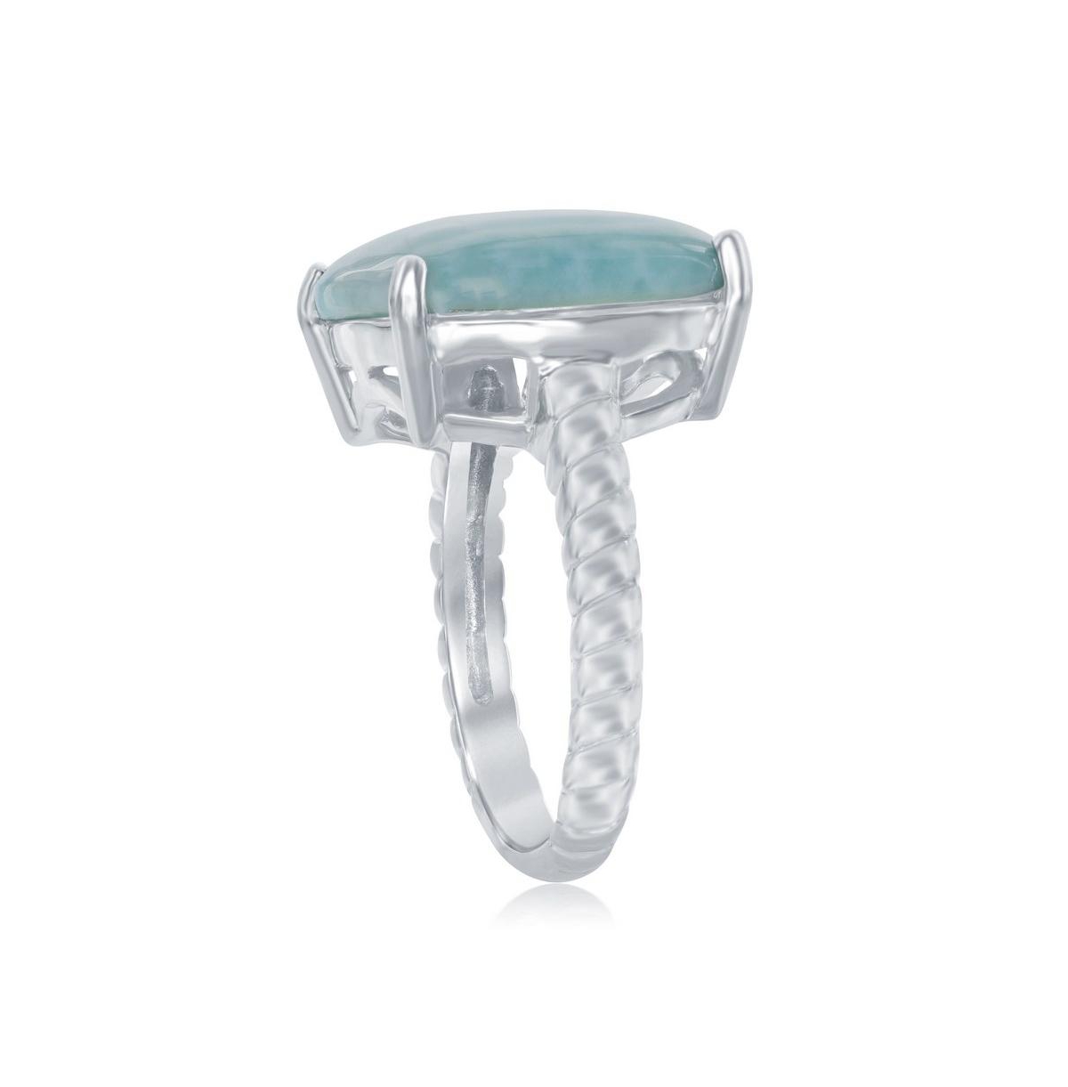 Caribbean Treasures Sterling Silver Four-Prong Square Larimar with Rope Design Band Ring