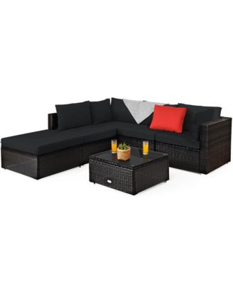 6PCS Outdoor Patio Rattan Furniture Set Cushioned Sectional Sofa