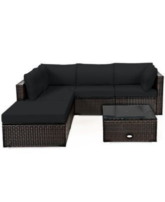 6PCS Outdoor Patio Rattan Furniture Set Cushioned Sectional Sofa
