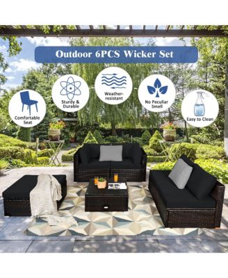 6PCS Outdoor Patio Rattan Furniture Set Cushioned Sectional Sofa