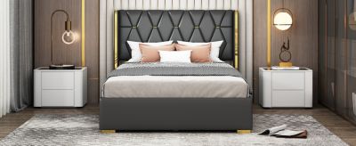 Streamdale Full Size Upholstered Platform Bed with Metal Strips, Black