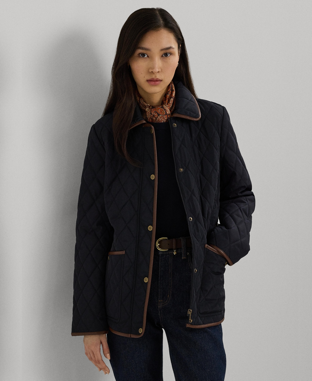 Women's Quilted Velboa-Lined Coat - Dark Navy