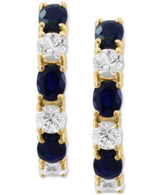 EFFY&reg; Emerald (3/4 ct. t.w.) & White Sapphire (3/4 ct. t.w.) Small Hoop Earrings in 14k White Gold, 0.75" (Also available in Sapphire)