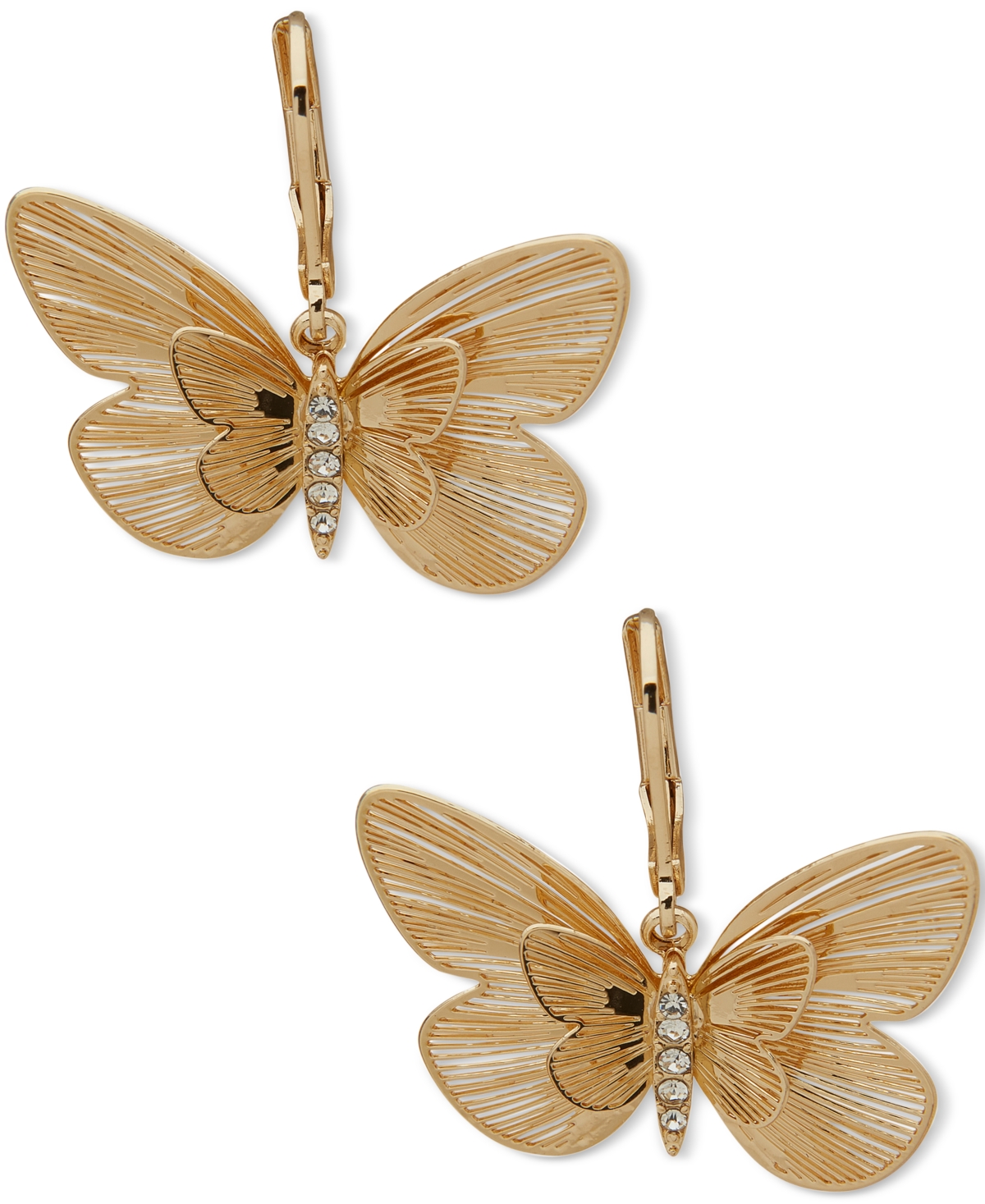 Gold-Tone Pave Butterfly Drop Earrings - Crystal Wh