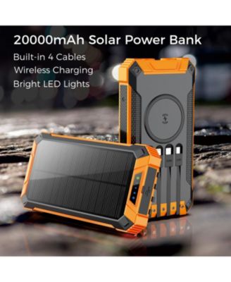 20,000mAh Power Bank- Convenient 4 Built-in Cables & Wireless Charging